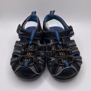 Nerf Sandals Boys Size 7 Closed Toe Multicolor Hook & Loop Strap Shoes Black GUC